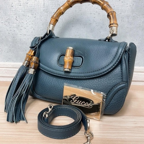 Gucci Handbags - GUCCI Bamboo Handbag Shoulder Bag Leather Tassel Turnlock Closure Mirror